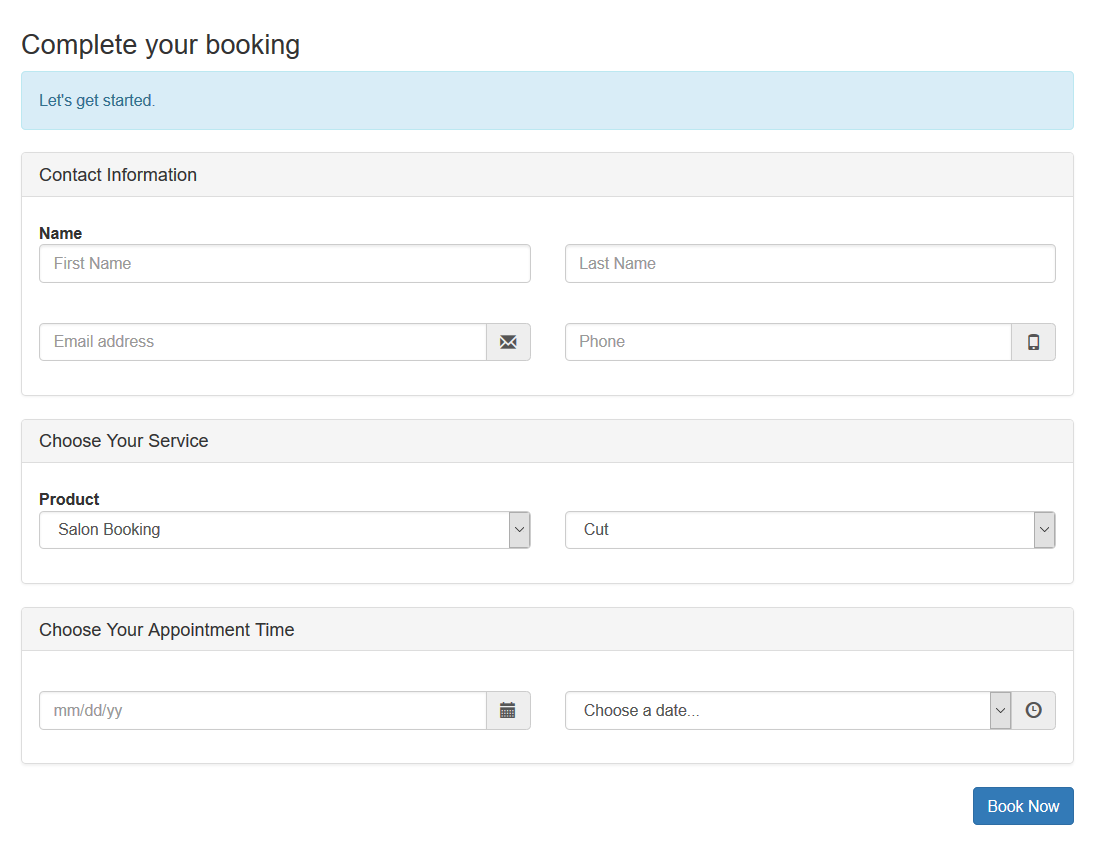 sample page to book an self appointment